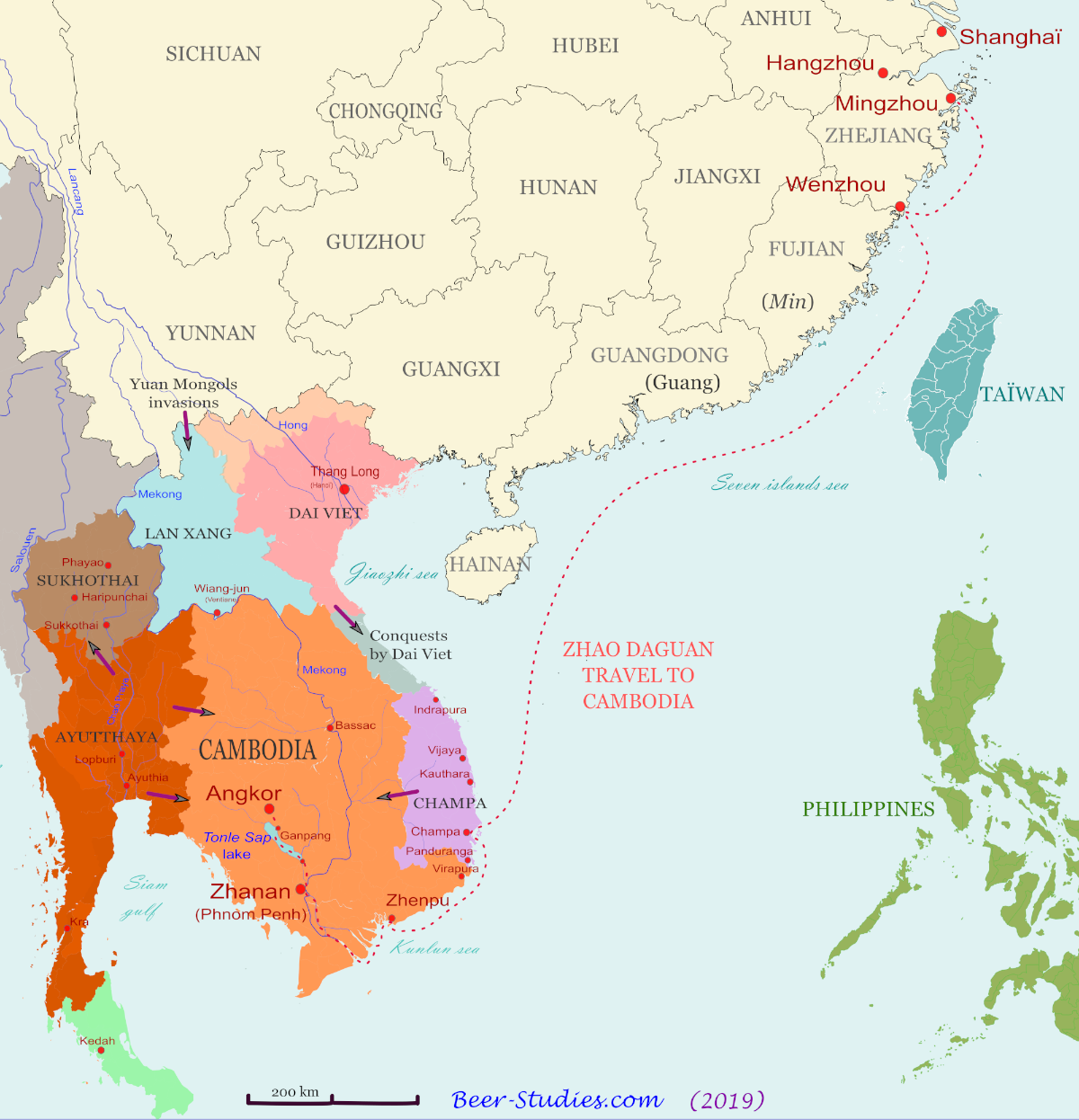 The Khmer empire in 13th century and Zhou Daguan's embassy